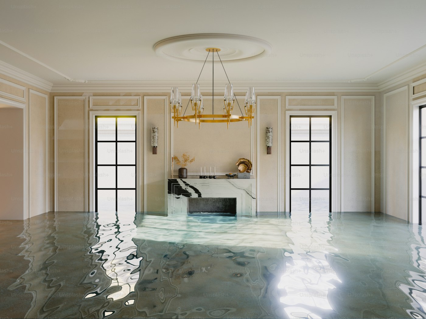 Room affected by water damage